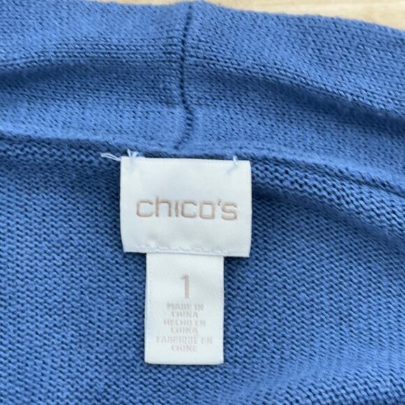 Chicos Size 1 US 8 M Open Front Cardigan Sweater Blue Cotton Blend TINY FLAW - Picture 11 of 16